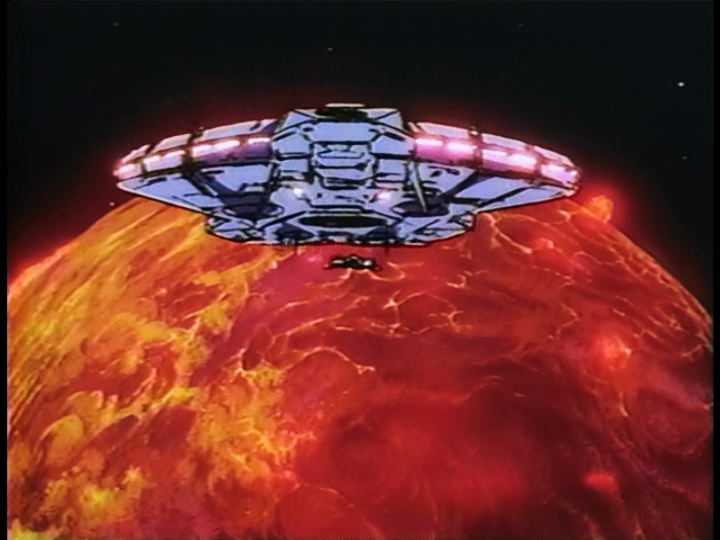 The ThunderCats' Royal Flagship leads a convoy away from the dying planet Thundera.
